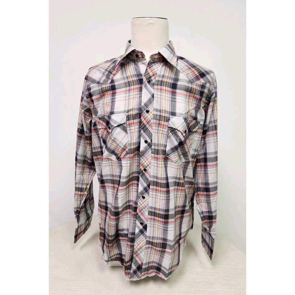 Vintage 60s Wrangler Cursive Label USA Western Plaid Pearl Buttons Nwot 16-34
